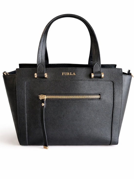 Furla Handbags - Furla Ginevra Leather Satchel in Onyx with Gold Hardware